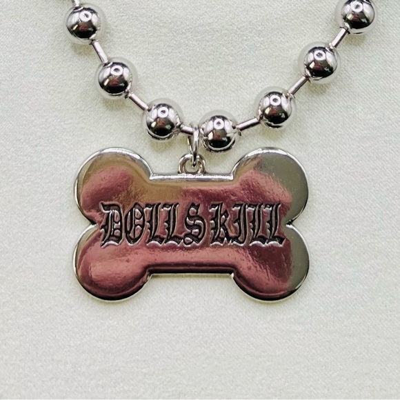 Dolls Kill Dog Bone Ball Chain Metallic Beaded Necklace - Picture 1 of 3